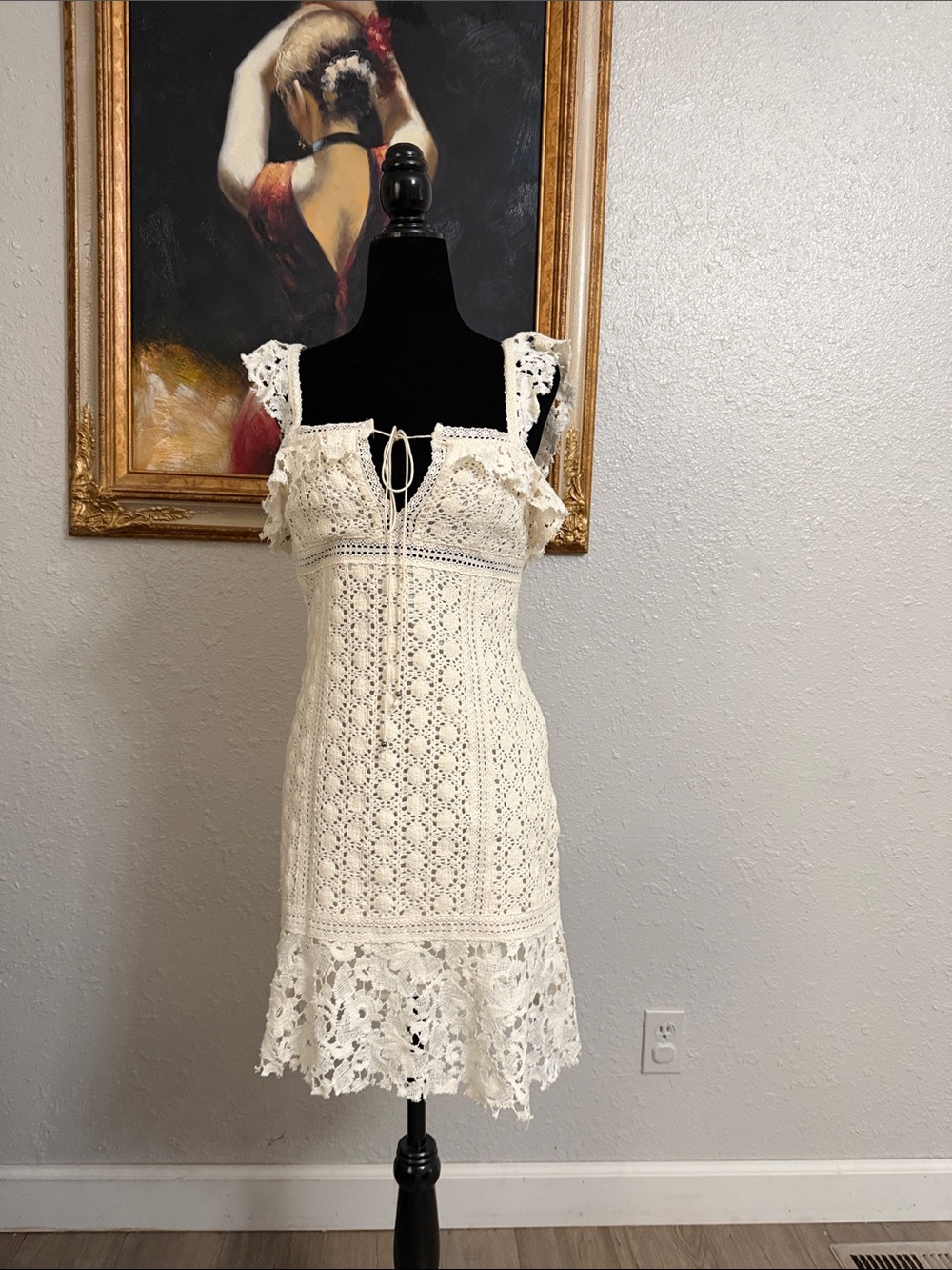 Free people cotton Lace Crochet Tank Mini Dress in Cream